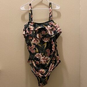 Tropical Floral One-Piece Swimsuit with ruffle details